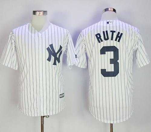 New York Yankees #3 Babe Ruth White Strip New Cool Base Stitched MLB Jersey New York Yankees #3 Babe Ruth White Strip New Cool Base Stitched MLB Jersey