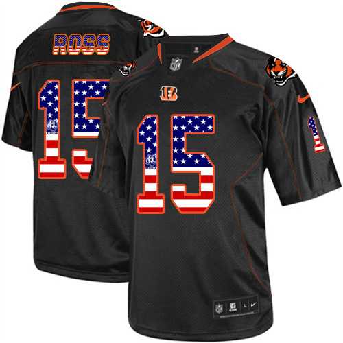 Nike Cincinnati Bengals #15 John Ross Black Men's Stitched NFL Elite USA Flag Fashion Jersey