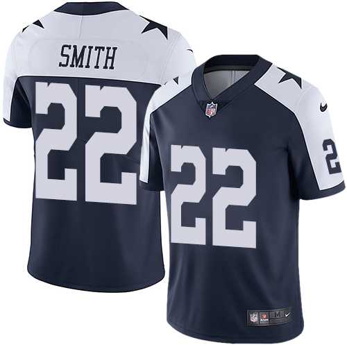 Nike Dallas Cowboys #22 Emmitt Smith Navy Blue Thanksgiving Men's Stitched NFL Vapor Untouchable Limited Throwback Jersey