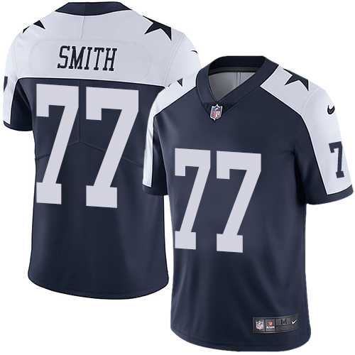 Nike Dallas Cowboys #77 Tyron Smith Navy Blue Thanksgiving Men's Stitched NFL Vapor Untouchable Limited Throwback Jersey