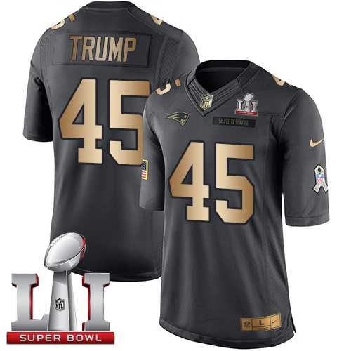 Nike New England Patriots #45 Donald Trump Black Super Bowl LI 51 Men's Stitched NFL Limited Gold Salute To Service Jersey