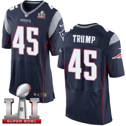 Nike New England Patriots #45 Donald Trump Navy Blue Team Color Super Bowl LI 51 Men's Stitched NFL Elite Jersey