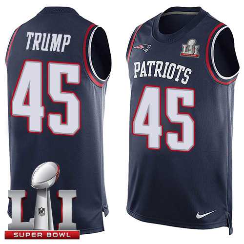 Nike New England Patriots #45 Donald Trump Navy Blue Team Color Super Bowl LI 51 Men's Stitched NFL Limited Tank Top Jersey