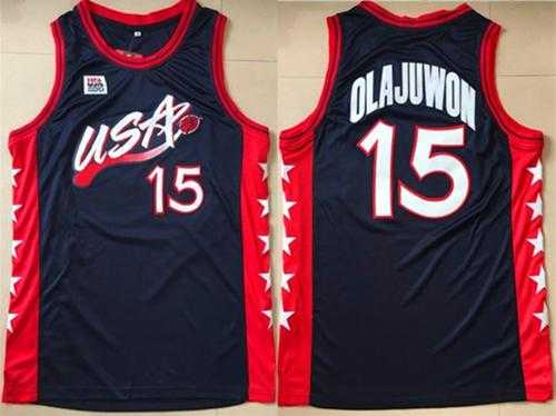 Nike Team USA #15 Hakeem Olajuwon Navy Blue 1996 Dream Team Stitched NBA Jersey