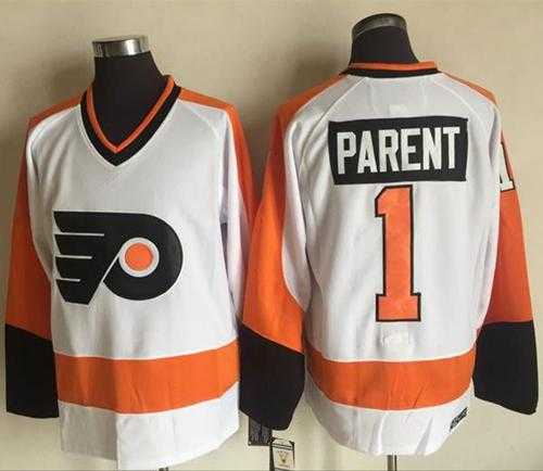 Philadelphia Flyers #1 Bernie Parent White CCM Throwback Stitched NHL Jersey