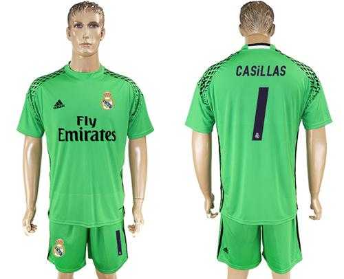 Real Madrid #1 Casillas Green Goalkeeper Soccer Club Jersey