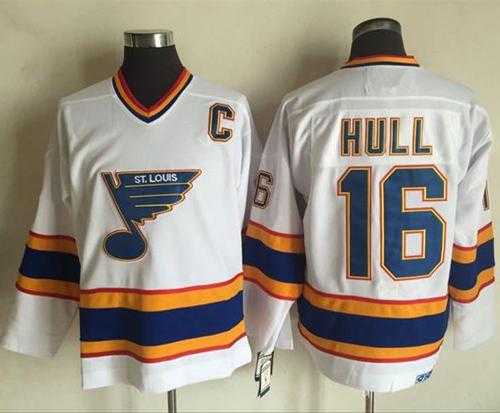 St. Louis Blues #16 Brett Hull White Yellow CCM Throwback Stitched NHL Jersey