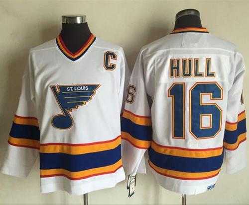 St. Louis Blues #16 Brett Hull White Yellow CCM Throwback Stitched NHL Jersey