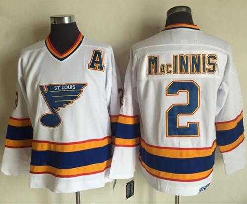 St. Louis Blues #2 Al MacInnis White Yellow CCM Throwback Stitched NHL Jersey