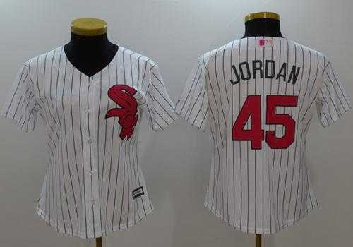 Women's Chicago White Sox #45 Michael Jordan White(Black Strip) Mother's Day Cool Base Stitched MLB Jersey