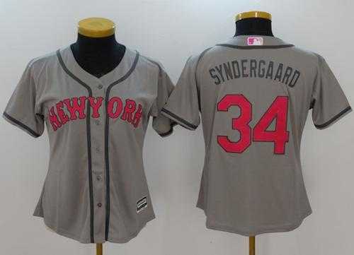 Women's New York Mets #34 Noah Syndergaard Grey Mother's Day Cool Base Stitched MLB Jersey