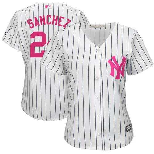Women's New York Yankees #24 Gary Sanchez White Strip Mother's Day Cool Base Stitched MLB Jersey