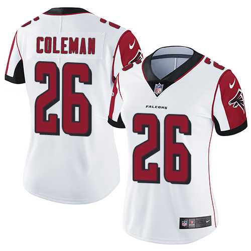 Women's Nike Atlanta Falcons #26 Tevin Coleman White Stitched NFL Vapor Untouchable Limited Jersey