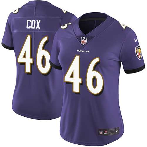 Women's Nike Baltimore Ravens #46 Morgan Cox Purple Team Color Stitched NFL Vapor Untouchable Limited Jersey