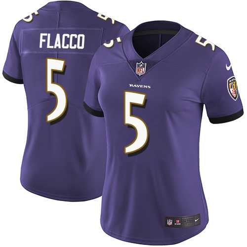 Women's Nike Baltimore Ravens #5 Joe Flacco Purple Team Color Stitched NFL Vapor Untouchable Limited Jersey