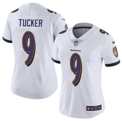 Women's Nike Baltimore Ravens #9 Justin Tucker White Stitched NFL Vapor Untouchable Limited Jersey