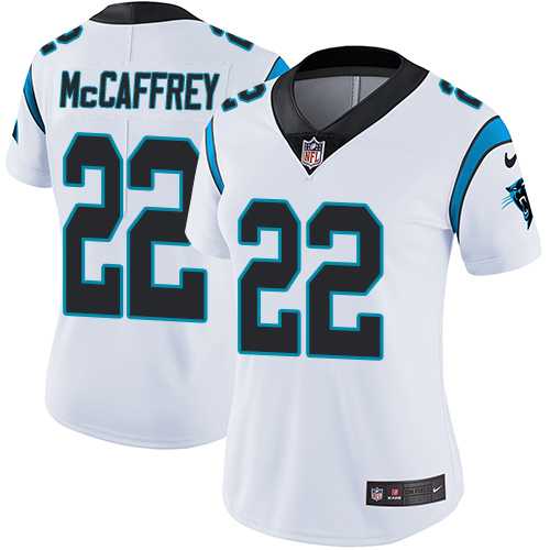 Women's Nike Carolina Panthers #22 Christian McCaffrey White Stitched NFL Vapor Untouchable Limited Jersey