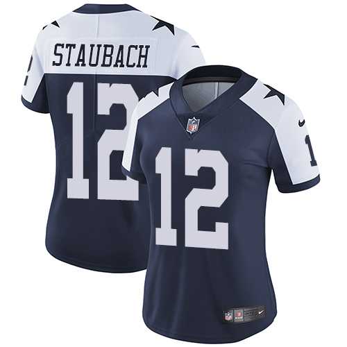 Women's Nike Dallas Cowboys #12 Roger Staubach Navy Blue Thanksgiving Stitched NFL Vapor Untouchable Limited Throwback Jersey