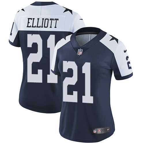 Women's Nike Dallas Cowboys #21 Ezekiel Elliott Navy Blue Thanksgiving Stitched NFL Vapor Untouchable Limited Throwback Jersey