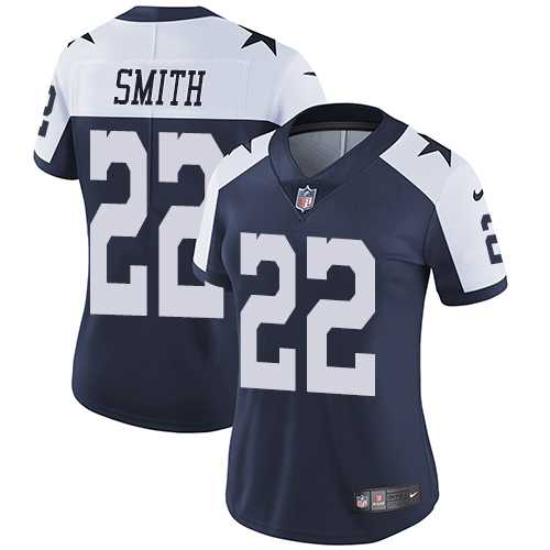 Women's Nike Dallas Cowboys #22 Emmitt Smith Navy Blue Thanksgiving Stitched NFL Vapor Untouchable Limited Throwback Jersey