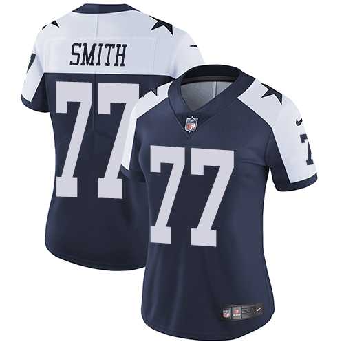 Women's Nike Dallas Cowboys #77 Tyron Smith Navy Blue Thanksgiving Stitched NFL Vapor Untouchable Limited Throwback Jersey