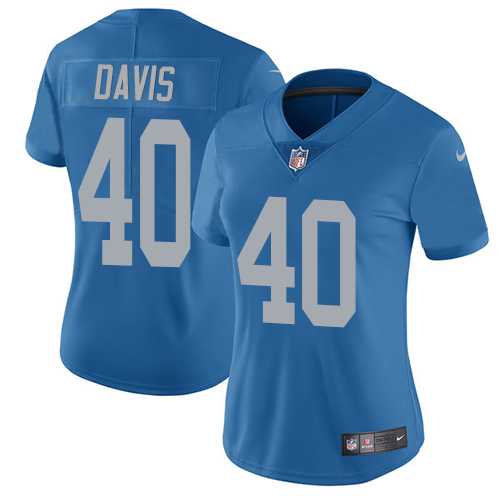 Women's Nike Detroit Lions #40 Jarrad Davis Blue Throwback Stitched NFL Vapor Untouchable Limited Jersey
