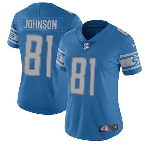 Women's Nike Detroit Lions #81 Calvin Johnson Light Blue Team Color Stitched NFL Vapor Untouchable Limited Jersey