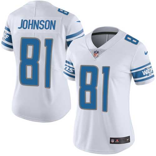 Women's Nike Detroit Lions #81 Calvin Johnson White Stitched NFL Vapor Untouchable Limited Jersey