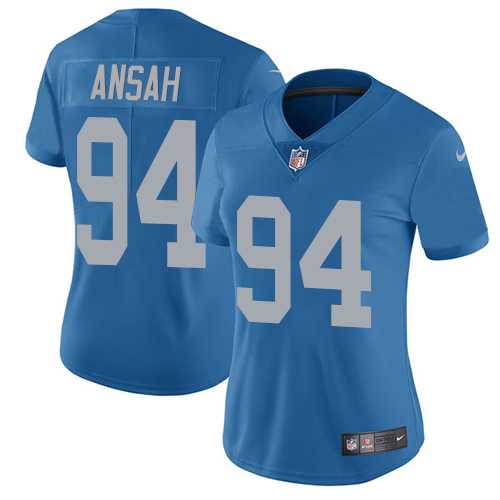 Women's Nike Detroit Lions #94 Ziggy Ansah Blue Throwback Stitched NFL Vapor Untouchable Limited Jersey