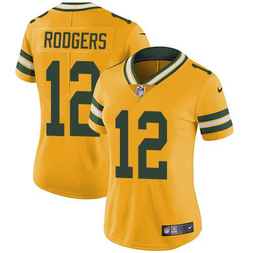 Women's Nike Green Bay Packers #12 Aaron Rodgers Yellow Stitched NFL Limited Rush Jersey