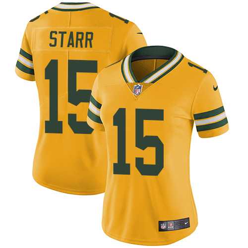 Women's Nike Green Bay Packers #15 Bart Starr Yellow Stitched NFL Limited Rush Jersey
