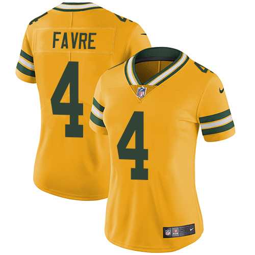Women's Nike Green Bay Packers #4 Brett Favre Yellow Stitched NFL Limited Rush Jersey
