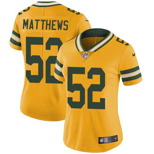 Women's Nike Green Bay Packers #52 Clay Matthews Yellow Stitched NFL Limited Rush Jersey