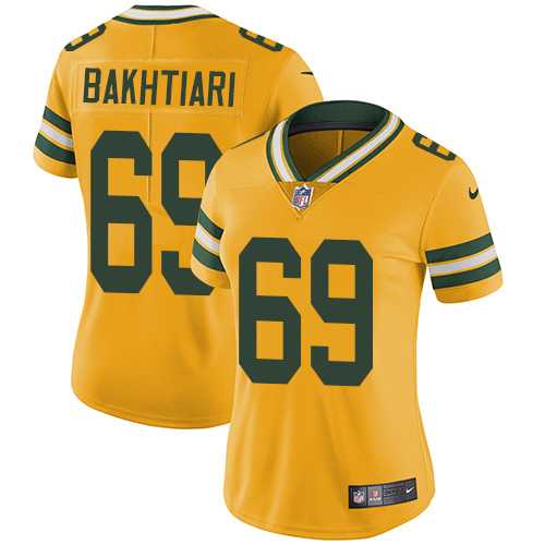 Women's Nike Green Bay Packers #69 David Bakhtiari Yellow Stitched NFL Limited Rush Jersey