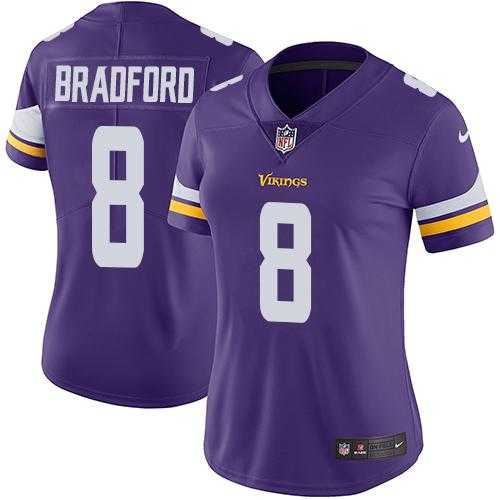 Women's Nike Minnesota Vikings #8 Sam Bradford Purple Team Color Stitched NFL Vapor Untouchable Limited Jersey