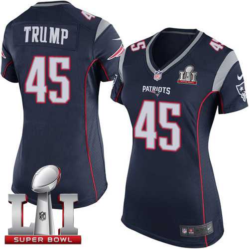 Women's Nike New England Patriots #45 Donald Trump Navy Blue Team Color Super Bowl LI 51 Stitched NFL New Elite Jersey