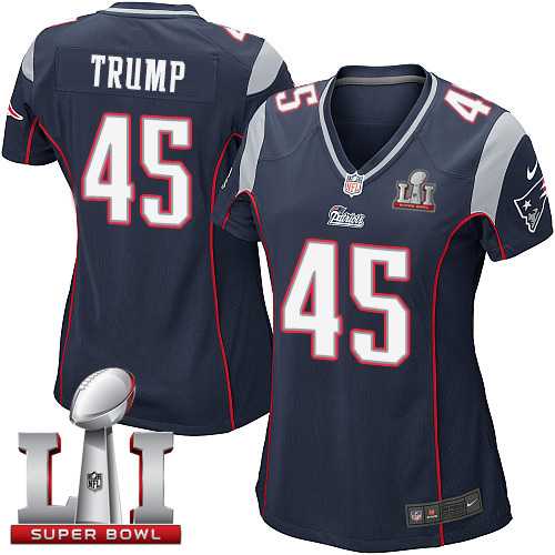 Women's Nike New England Patriots #45 Donald Trump Navy Blue Team Color Super Bowl LI 51 Stitched NFL New Elite Jersey