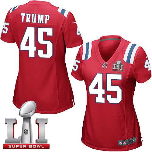 Women's Nike New England Patriots #45 Donald Trump Red Alternate Super Bowl LI 51 Stitched NFL Elite Jersey