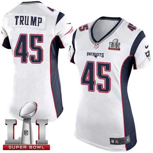 Women's Nike New England Patriots #45 Donald Trump White Super Bowl LI 51 Stitched NFL New Elite Jersey