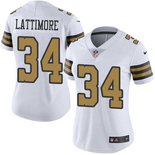 Women's Nike New Orleans Saints #34 Marshon Lattimore White Stitched NFL Limited Rush Jersey