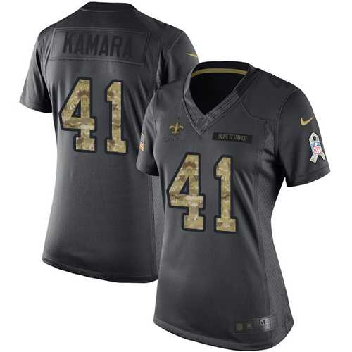 Women's Nike New Orleans Saints #41 Alvin Kamara Black Stitched NFL Limited 2016 Salute to Service Jersey