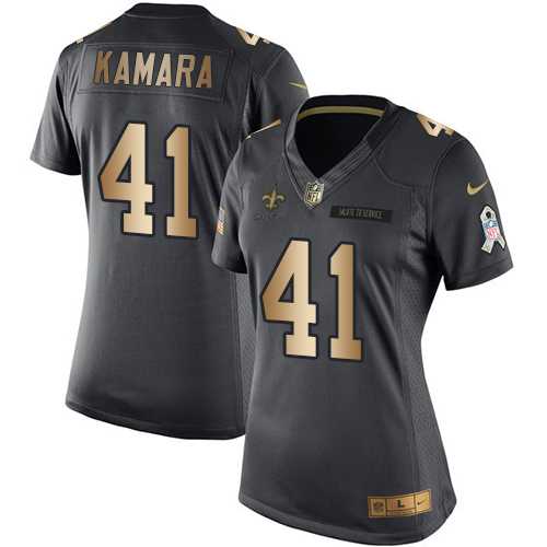 Women's Nike New Orleans Saints #41 Alvin Kamara Black Stitched NFL Limited Gold Salute to Service Jersey