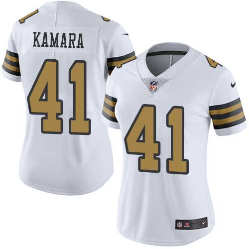 Women's Nike New Orleans Saints #41 Alvin Kamara White Stitched NFL Limited Rush Jersey