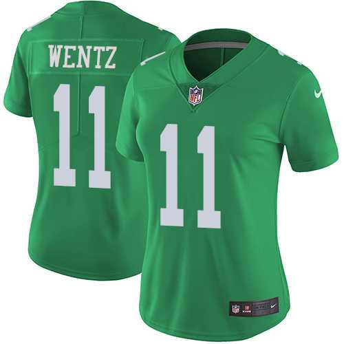 Women's Nike Philadelphia Eagles #11 Carson Wentz Green Stitched NFL Limited Rush Jersey