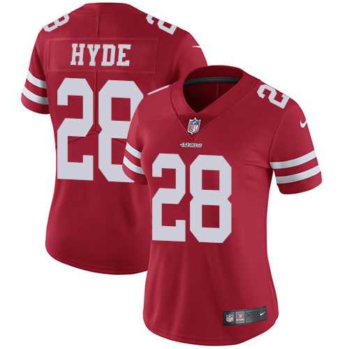 Women's Nike San Francisco 49ers #28 Carlos Hyde Red Team Color Stitched NFL Vapor Untouchable Limited Jersey