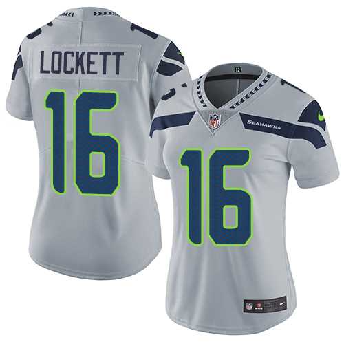 Women's Nike Seattle Seahawks #16 Tyler Lockett Grey Alternate Stitched NFL Vapor Untouchable Limited Jersey