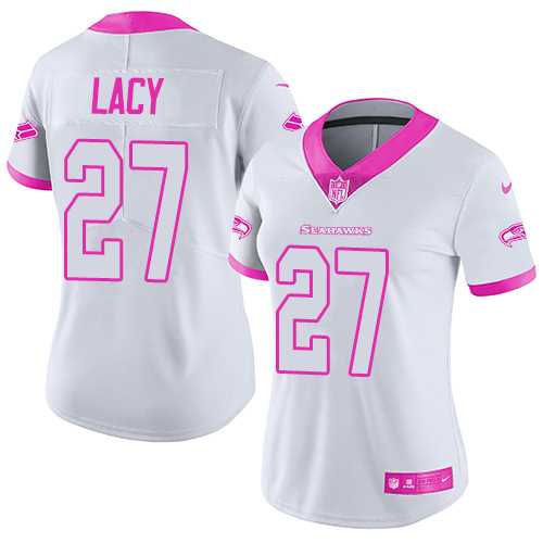 Women's Nike Seattle Seahawks #27 Eddie Lacy White Pink Stitched NFL Limited Rush Fashion Jersey