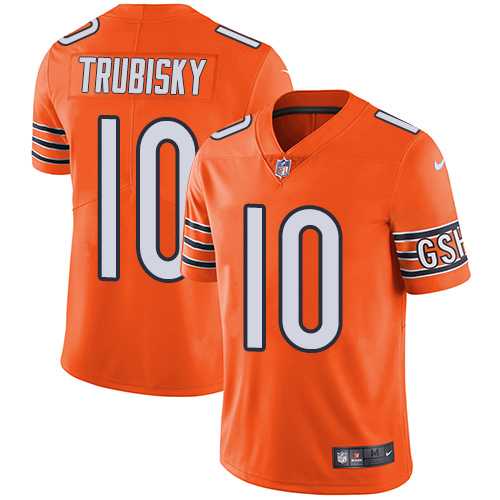 Youth Nike Chicago Bears #10 Mitchell Trubisky Orange Stitched NFL Limited Rush Jersey