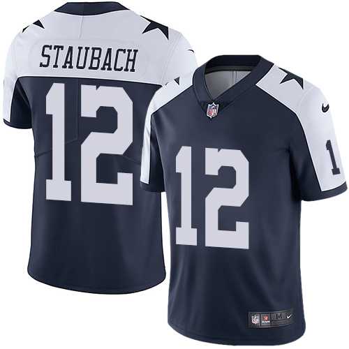 Youth Nike Dallas Cowboys #12 Roger Staubach Navy Blue Thanksgiving Stitched NFL Vapor Untouchable Limited Throwback Jersey
