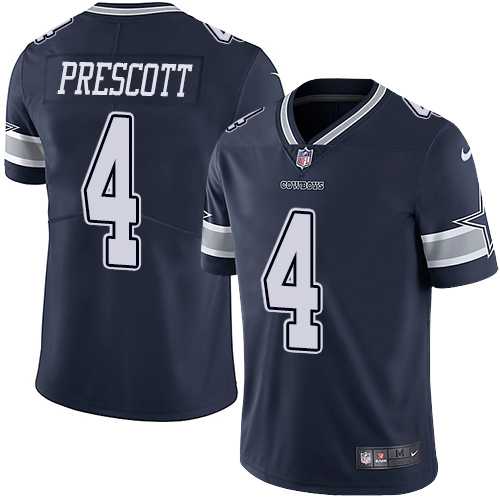 Youth Nike Dallas Cowboys #4 Dak Prescott Navy Blue Team Color Stitched NFL Vapor Untouchable Limited Jersey